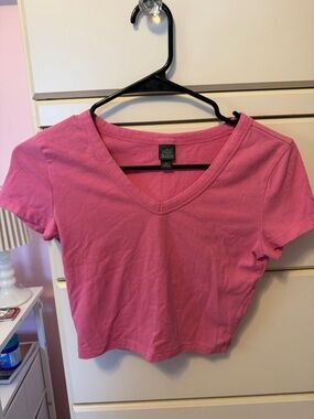 wild fable Hot Pink V-Neck Cropped Tee